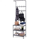 3 Tier Metal Storage Shelf 16 Hooks Hat Shoes Rack