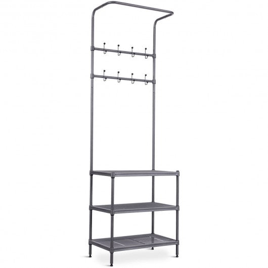3 Tier Metal Storage Shelf 16 Hooks Hat Shoes Rack