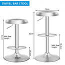 Brushed Stainless Steel Bar Stool Adjustable Height Round Top