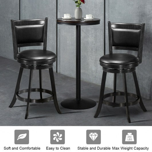 2 Pieces 24 Inches Swivel Counter Stool Dining Chair Upholstered Seat-Black