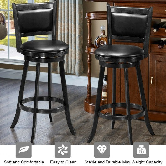 Set of 2 29" Swivel Bar Height Stool Wood Dining Chair Barstool-Black