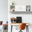 Wall Mounted Floating 2 Door Desk Hutch Storage Shelves-White