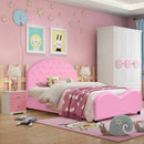 Kids Children PU Upholstered Platform Wooden Princess Bed