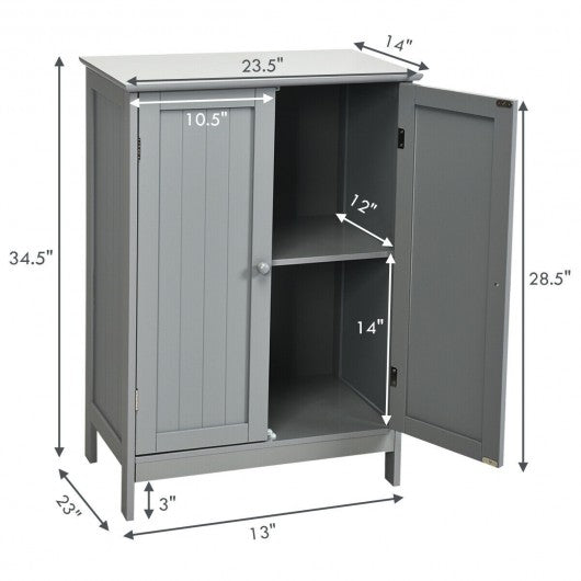Bathroom Floor Storage Double Door Cupboard Cabinet-Gray