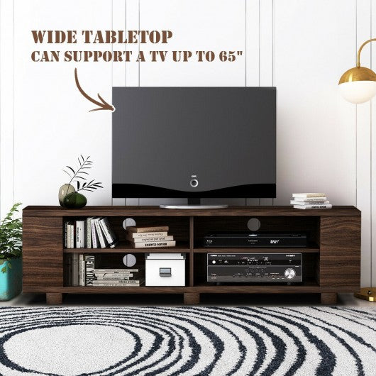 59" Console Storage Entertainment Media Wood TV Stand-Walnut