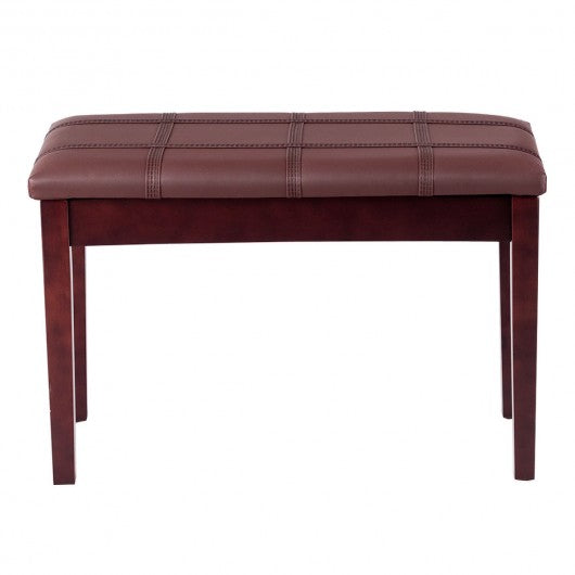 Solid Wood PU Leather Piano Double Duet Keyboard Bench-Brown