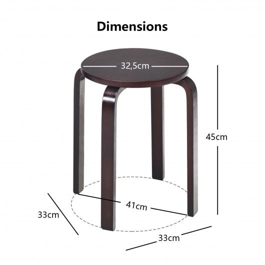 Set of 4 18" Wood Home Backless Dining Chairs-Deep Brown