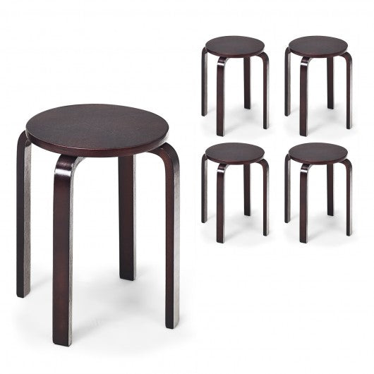 Set of 4 18" Wood Home Backless Dining Chairs-Deep Brown