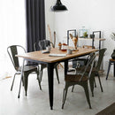 4 pcs Tolix Style Metal Dining Side Chair Stackable Wood Seat-Black