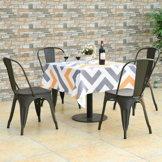 4 pcs Tolix Style Metal Dining Side Chair Stackable Wood Seat-Black