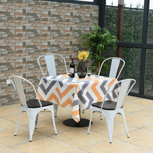 4 pcs Tolix Style Metal Dining Side Chair Stackable Wood Seat-White