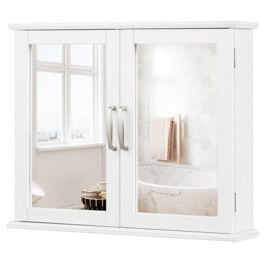 2-Tier Bathroom Wall-Mounted Mirror Storage Cabinet with Handles