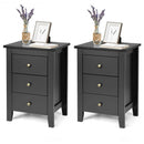 2 pcs Nightstand End Beside Table Drawers-Black