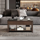 Lift Top Coffee Table with Storage Lower Shelf-Brown