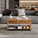 Lift Top Coffee Table with Storage Lower Shelf-Tan