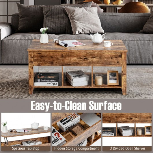 Lift Top Coffee Table with Storage Lower Shelf-Tan
