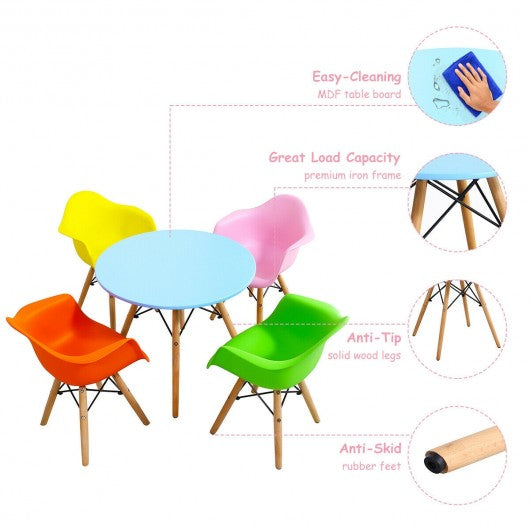 5 Piece Kids Mid-Century Colorful Table Chair Set