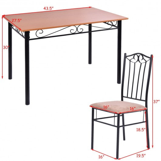 5 pcs Dining Set Wooden Table and 4 Cushioned Chairs