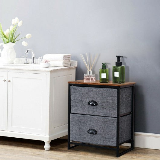 Metal Frame Nightstand Side Table Storage with 2 Drawers-Black