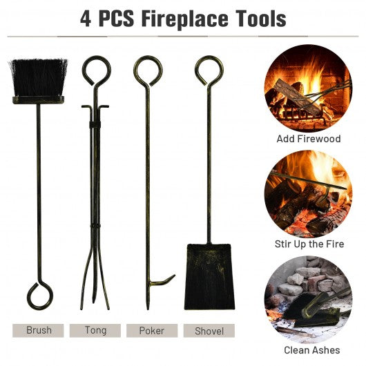 Fireplace Log Rack with 4-Piece Fireplace Tools-Bronze