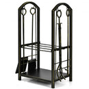 Fireplace Log Rack with 4-Piece Fireplace Tools-Bronze