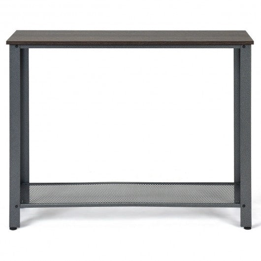 Metal Frame Wood  Console Sofa Table with Storage Shelf-Sliver