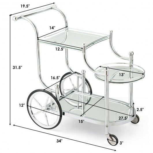 Kitchen Glass Shelves Metal Frame Serving Rolling Cart