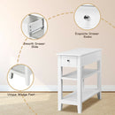 3-Tier Nightstand Bedside Table Sofa Side with Double Shelves Drawer-White