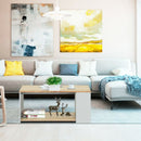 Coffee Table Sofa Side Table with Storage Shelves -Natural