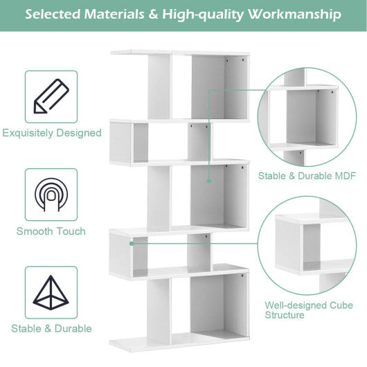 5 Cubes Ladder Shelf Corner Bookshelf Display Rack Bookcase-White
