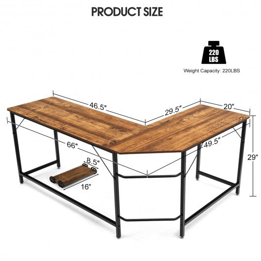 L Shaped Corner Computer Desk Laptop Gaming Table Workstation-Coffee