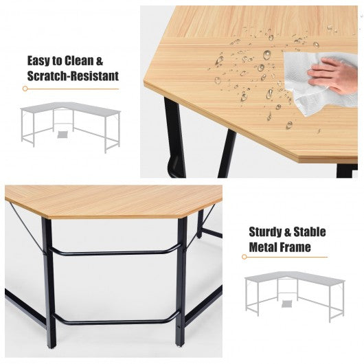 L Shaped Desk Corner Computer Desk PC Laptop Gaming Table Workstation-Natural