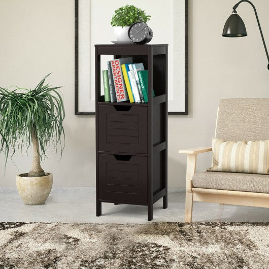 Bathroom Wooden Floor Cabinet Multifunction Storage Rack Stand Organizer-Coffee