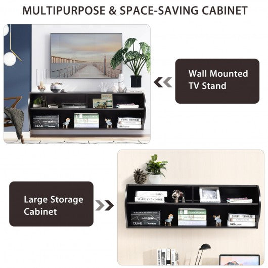 48.5" 2 Tier Modern Wall Mounted Hanging Floating Shelf-Brown