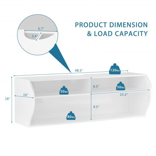 48.5" 2 Tier Modern Wall Mounted Hanging Floating Shelf-White