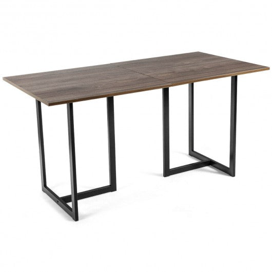 6 Person Industrial Dining Table Rectangular Kitchen Table with Metal Frame-Light Brown Desk