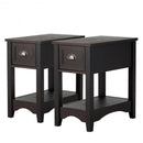 Set of 2 Contemporary Side End Table with Drawer -Brown