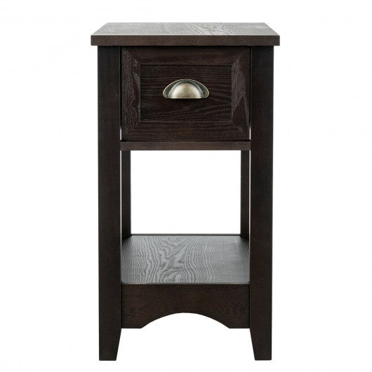 Contemporary Chair Side End Table Compact Table with Drawer Nightstand-Coffee