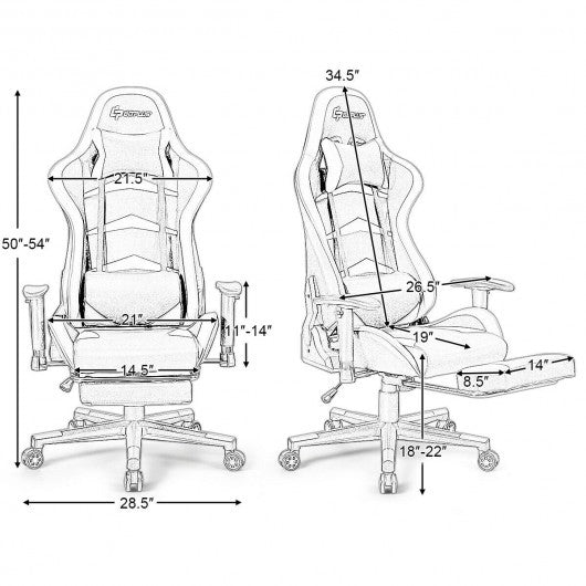 Massage LED Gaming Chair with Lumbar Support and Footrest-Blue