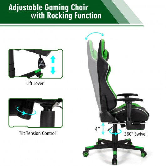 Massage LED Gaming Chair with Lumbar Support and Footrest-Green