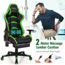 Massage LED Gaming Chair with Lumbar Support and Footrest-Green