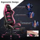 Massage LED Gaming Chair with Lumbar Support and Footrest-Pink