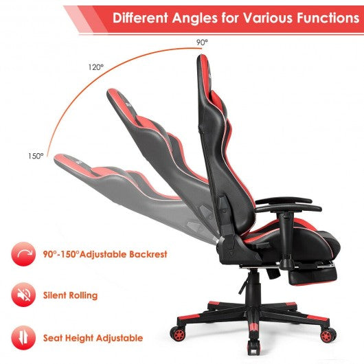 Massage LED Gaming Chair with Lumbar Support and Footrest-Red