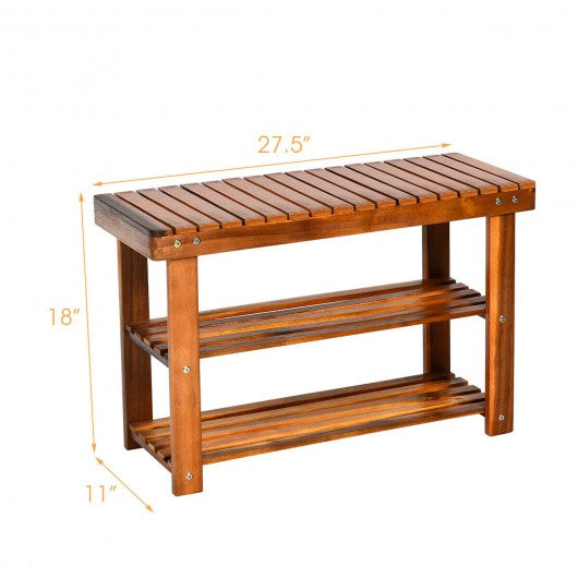 3-Tier Wood Shoe Rack Shoe Bench Freestanding Boots Organizer