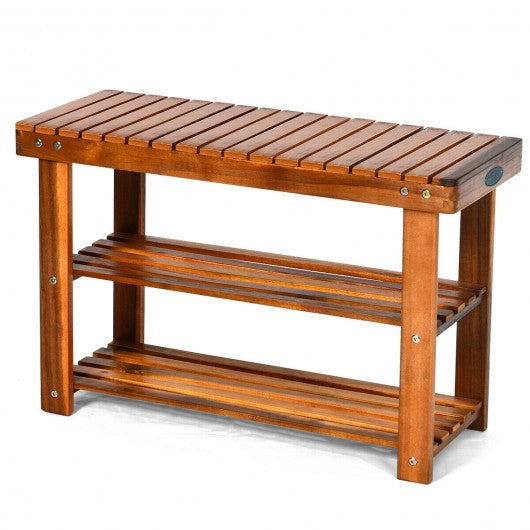 3-Tier Wood Shoe Rack Shoe Bench Freestanding Boots Organizer