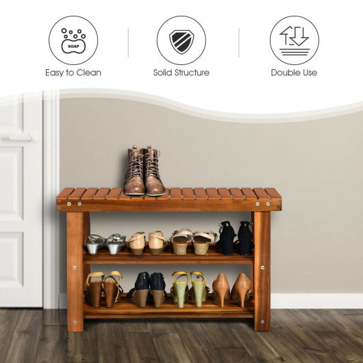 3-Tier Wood Shoe Rack Shoe Bench Freestanding Boots Organizer