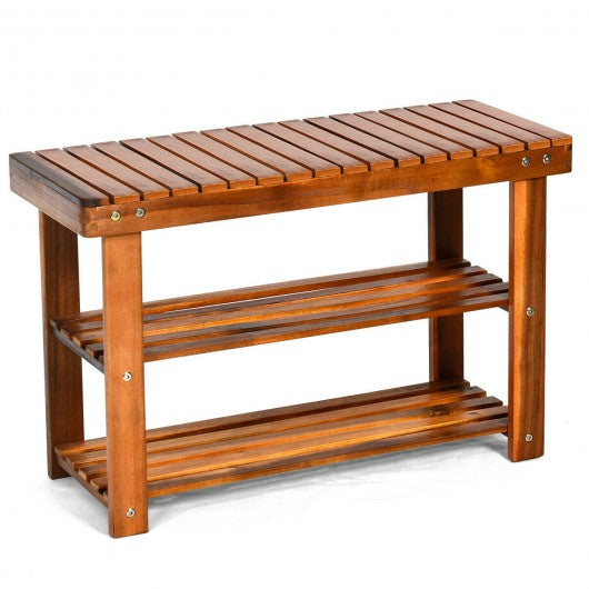 3-Tier Wood Shoe Rack Shoe Bench Freestanding Boots Organizer