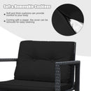 3 Pcs Cushioned Patio Rattan Set with Rocking Chair and Table-Black