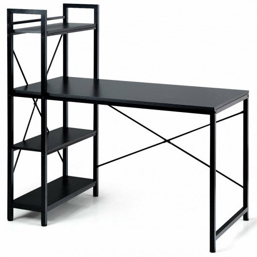 47.5" Writing Study Computer Desk with 4-Tier Shelves-Black