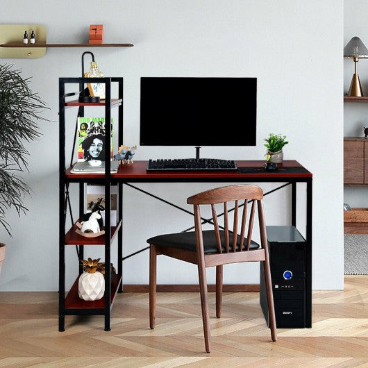 47.5" Writing Study Computer Desk with 4-Tier Shelves-Coffee